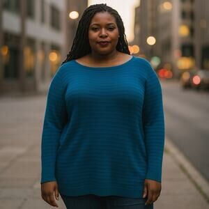 Chico's Sweater NWT Women's Size 4 (2x) Touch Of Cashmere Blue Dusk Ribbed